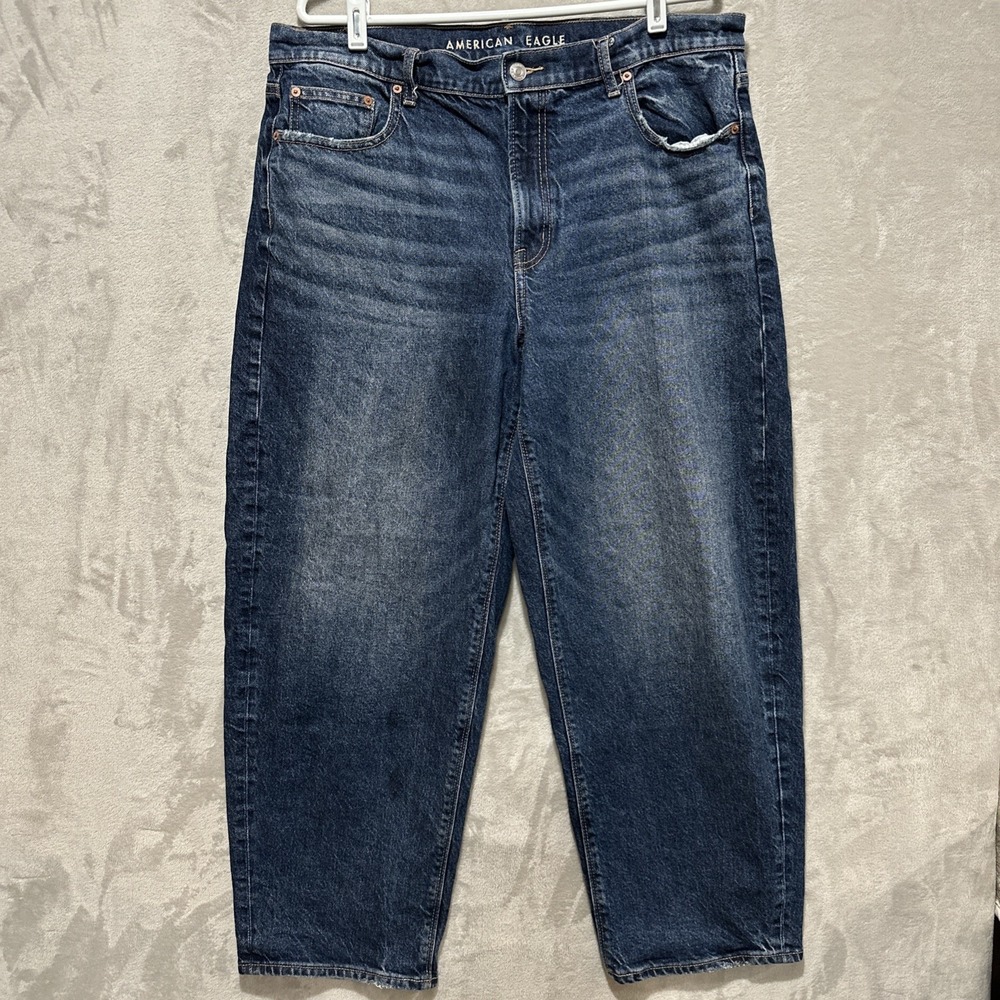 American Eagle Stretch Barrel Denim Jeans Women's 14 Stretch Curved Pockets Logo